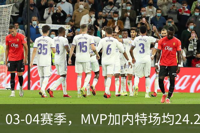 03-04赛季，MVP加内特场均24.2分13.9板5助1.5断2.2帽；带领森林狼打出历史最佳战绩